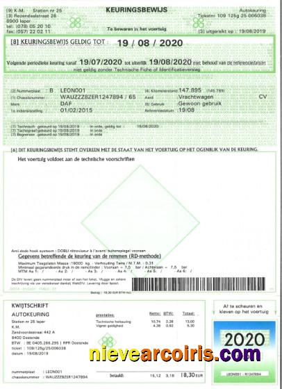 Belgium vehicle registration certificate